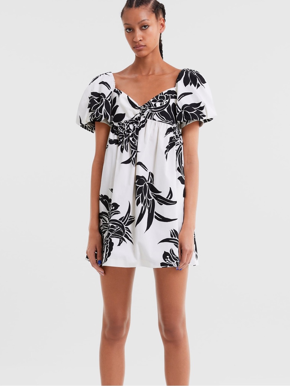 Zara Floral Puff Sleeve Babydoll Mini Dress